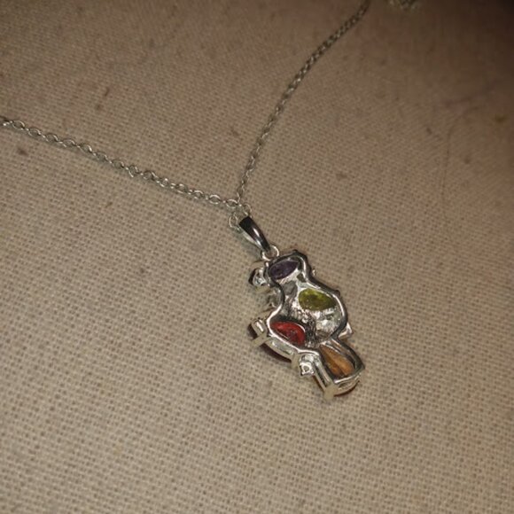 NVC marked silver tone multi color stones pendant chain necklace. - Picture 3 of 4